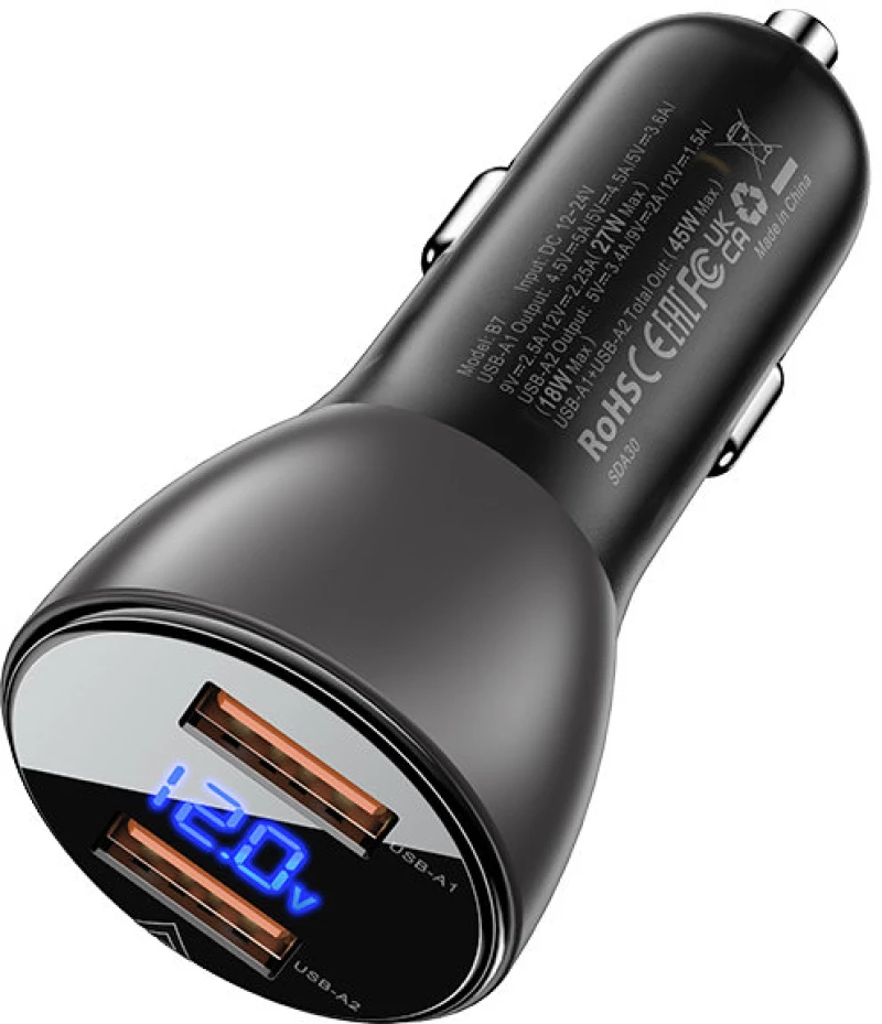 Acefast car charger 45W 2x USB, QC3.0, AFC, FCP, SCP black (B7 black)