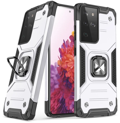 Wozinsky Ring Armor tough hybrid case cover + magnetic holder for Samsung Galaxy S22 Ultra silver