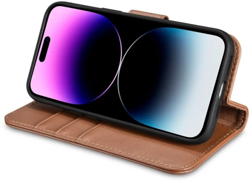 iCarer Wallet Case 2in1 Cover iPhone 14 Pro Max Leather Flip Cover Anti-RFID Brown (WMI14220728-BN)