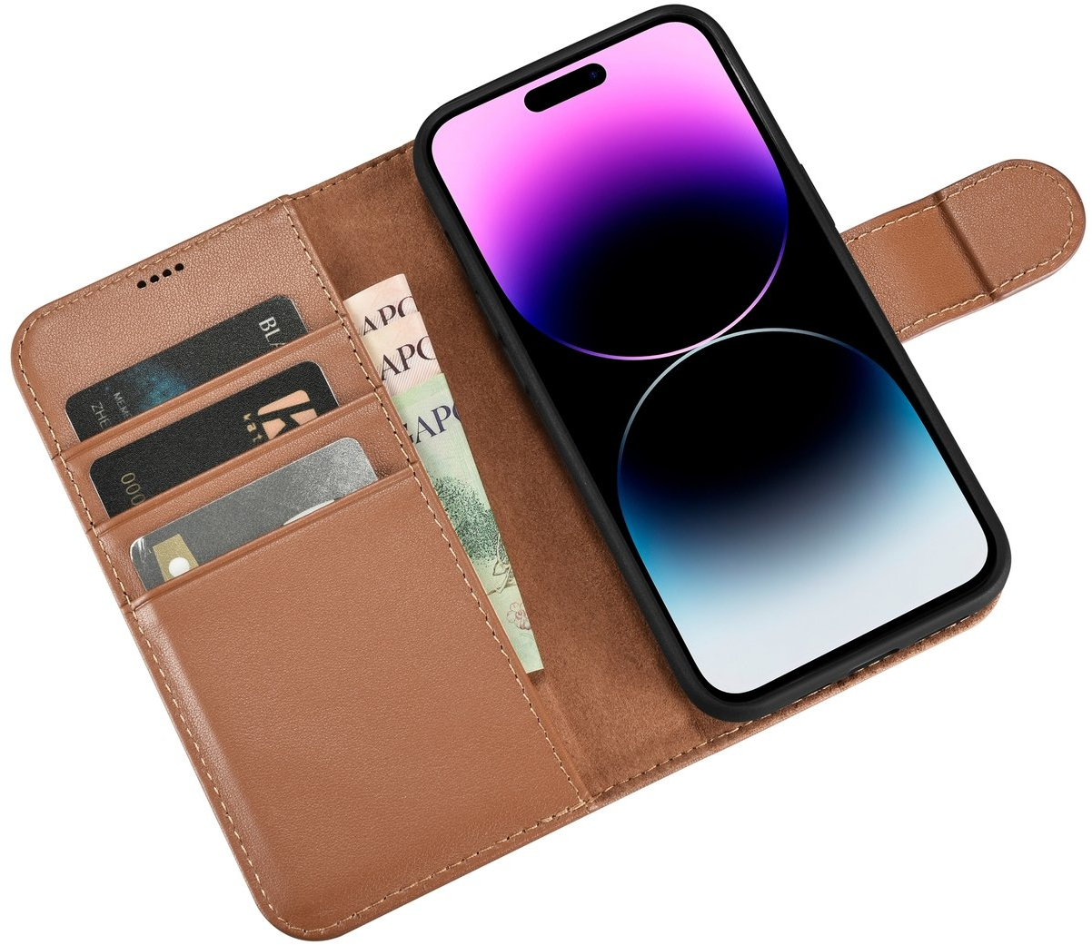 iCarer Wallet Case 2in1 Cover iPhone 14 Pro Max Leather Flip Cover Anti-RFID Brown (WMI14220728-BN)