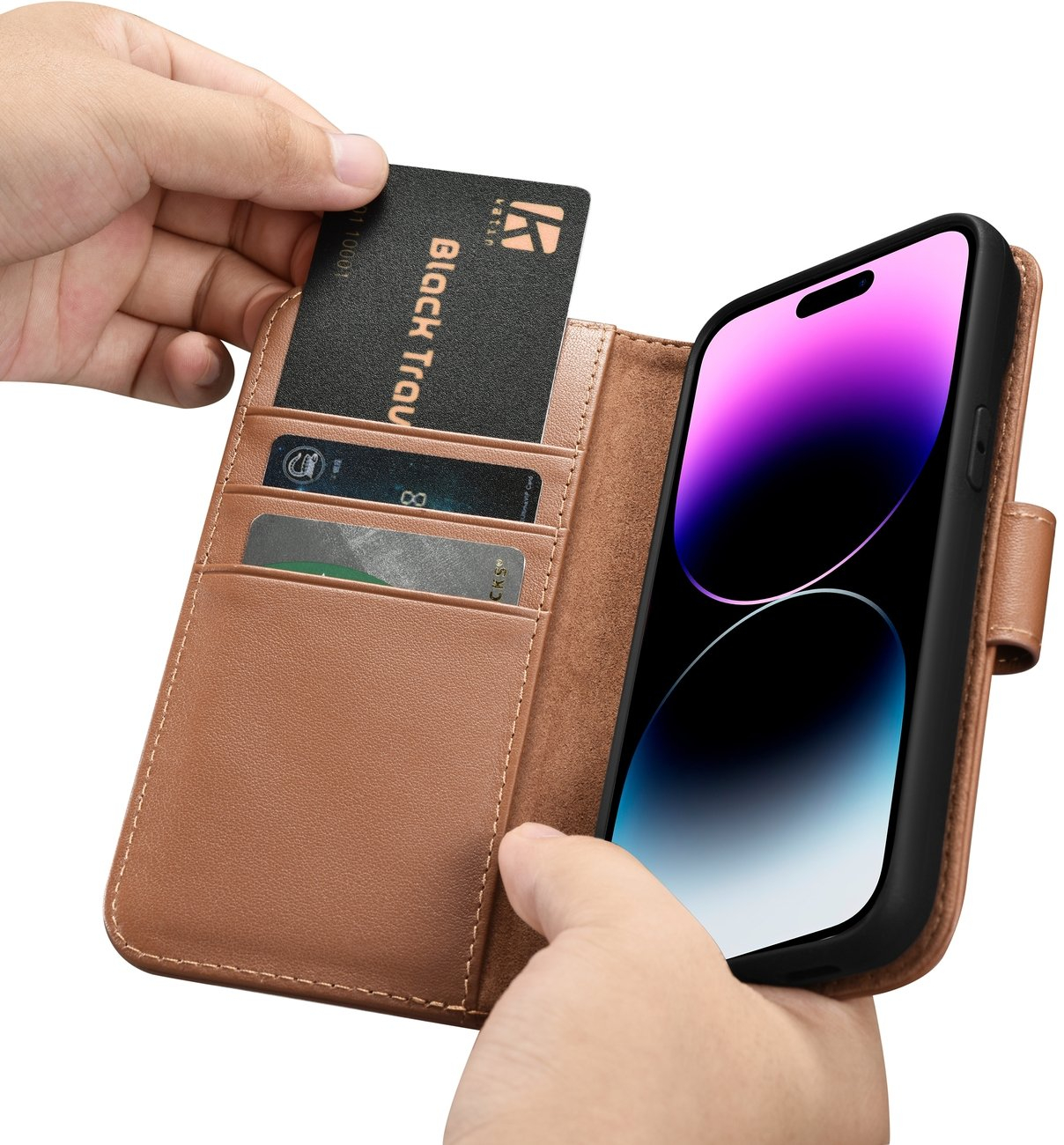 iCarer Wallet Case 2in1 Cover iPhone 14 Pro Max Leather Flip Cover Anti-RFID Brown (WMI14220728-BN)