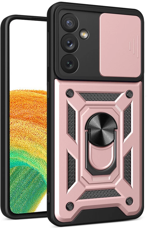 Hybrid Armor Camshield case for Samsung Galaxy A34 5G armored case with camera cover pink
