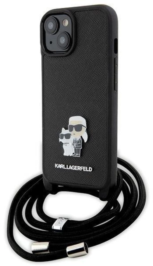 Karl Lagerfeld Crossbody Saffiano Metal Pin Karl & Choupette case for iPhone 15 Plus - black