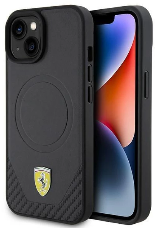 Ferrari FEHMP15SPTEK iPhone 15 6.1" black/black hardcase Carbon Metal Logo MagSafe