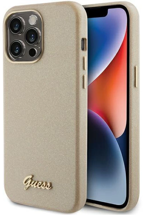 Guess Glitter Glossy Script case for iPhone 15 Pro - gold