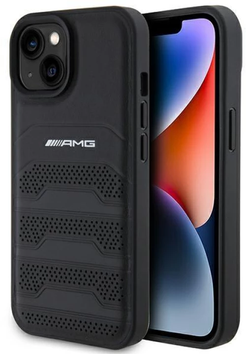AMG Leather Debossed Lines case for iPhone 15 Plus - black