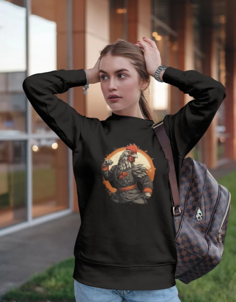 Karate rooster w φούτερ - BLACK