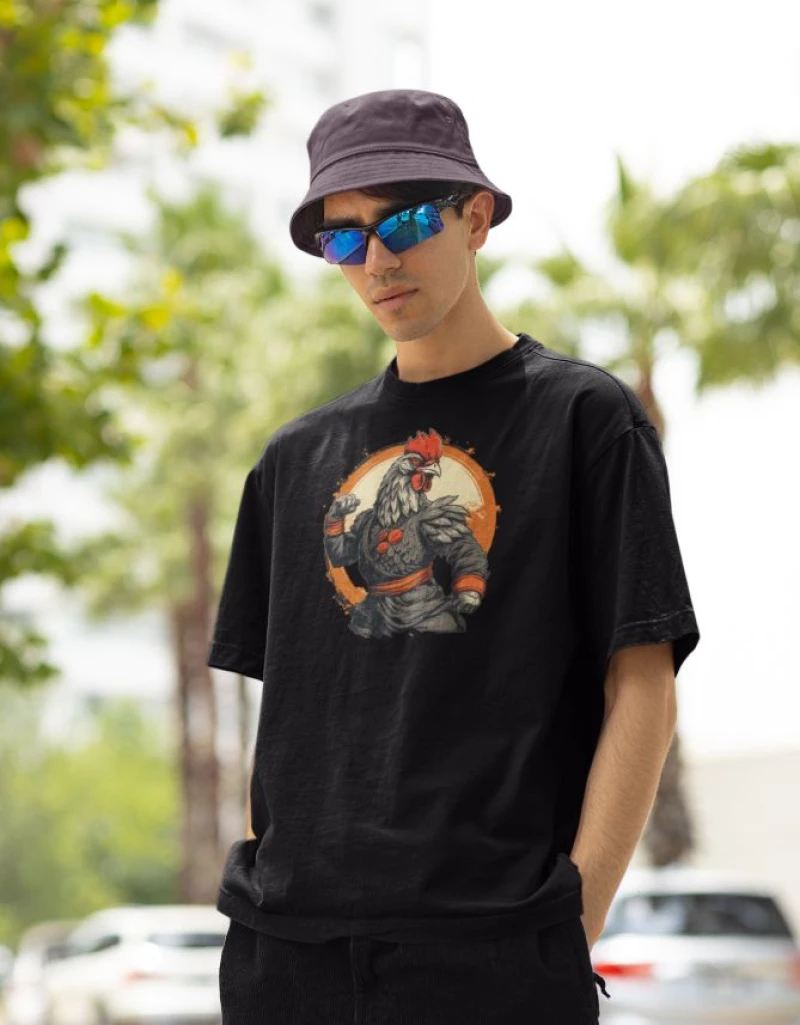 Karate rooster t-shirt - BLACK