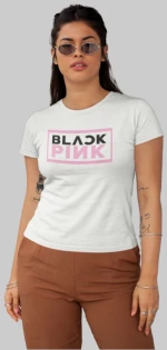Black Pink Logo W T-Shirt - WHITE