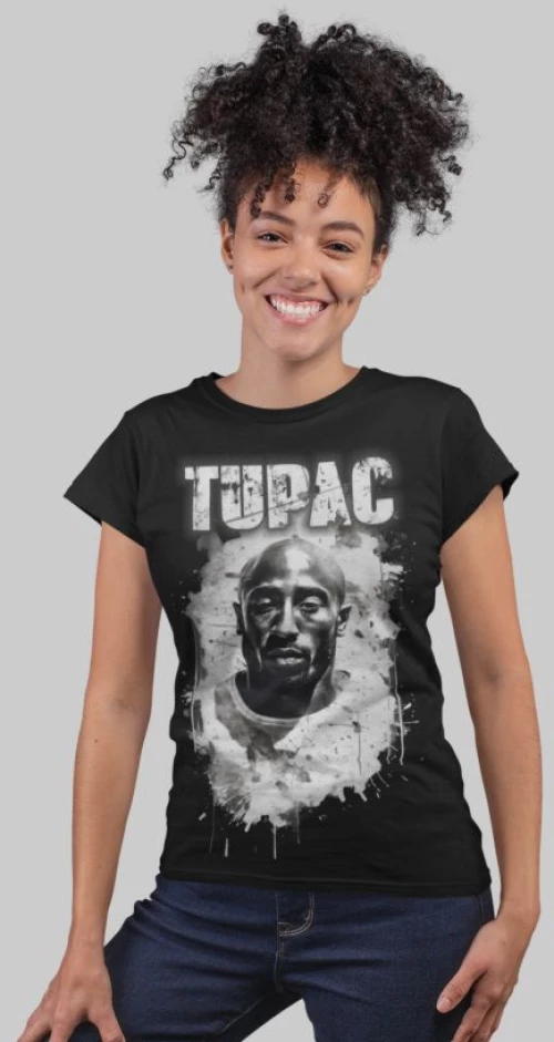 2pac w t-shirt - BLACK