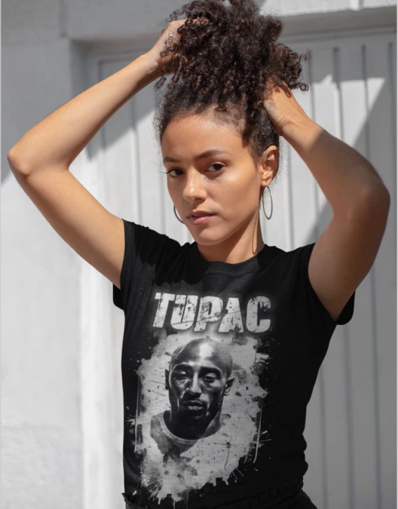 2pac w t-shirt - BLACK