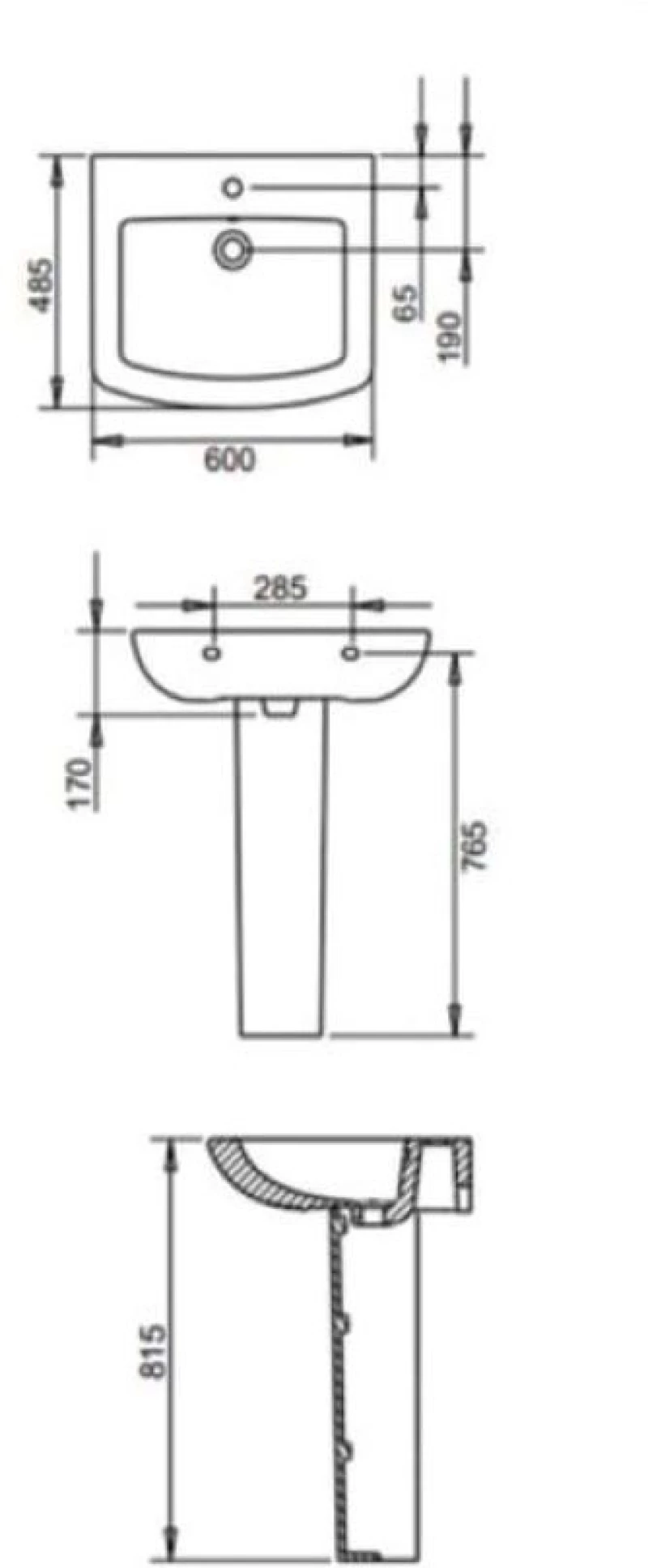 Νιπτήρας Tema PL 060/PL 250 (60 x 48,5cm) Κρεμαστός Με Κολώνα