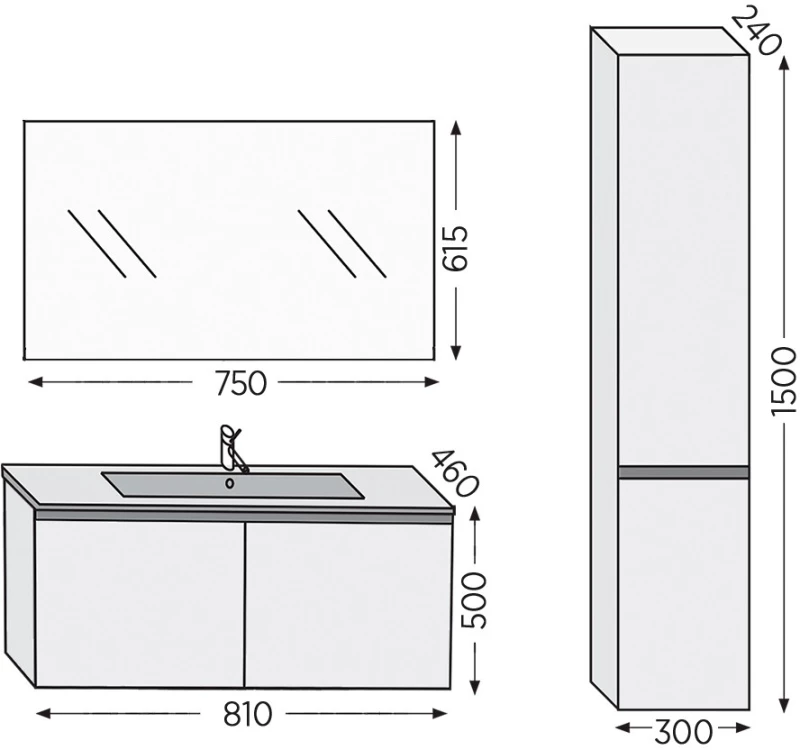 Έπιπλο Μπάνιου Furnibath Madrid 80C Royal Grey Βάση,Νιπτήρας,Καθρέφτης(5MD80CGR)