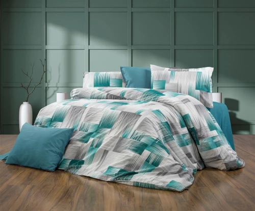 Σεντόνια Εμπριμέ Σετ 4 τεμ Ευφημία 475 240X270 Petrol 70/30 Cott/Pol - -