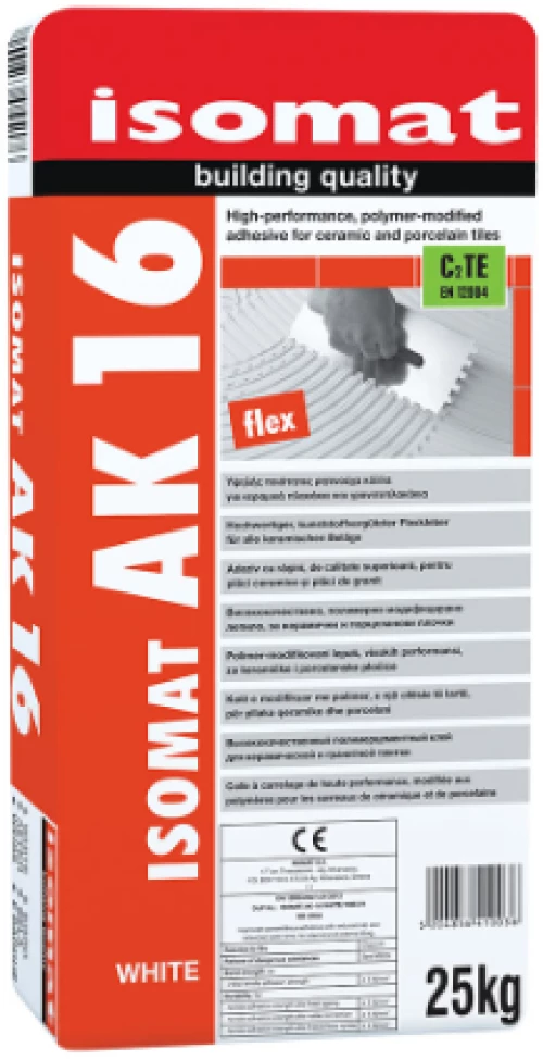 Isomat AK-16 Ρητινούχα, τσιμεντοειδής κόλλα πλακιδίων με μηδενική ολίσθηση Λευκή 25Kg