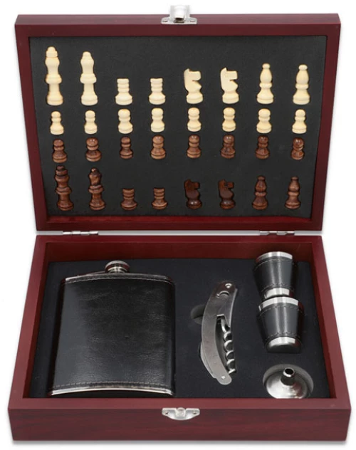 Hip Flask Set Φλασκί Ποτού - Σκάκι με Σφηνοπότηρα (F4519) - 240ml Μαύρο
