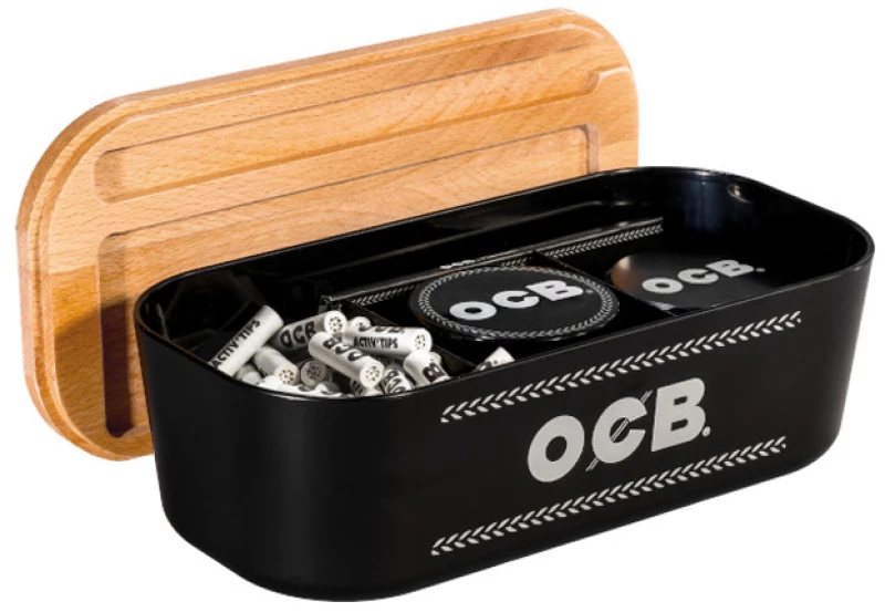 Πλαστικό Κουτί Αποθήκευσης OCB Μαύρο 20x10.5x6.5cm με Ξύλινο Καπάκι-Δίσκο