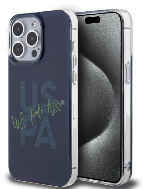 U.S. Polo Assn. Hard Case IML Glitter Script – Θήκη προστασίας από σιλικόνη iPhone 15 Pro Max Navy – USHCP15XUGLV