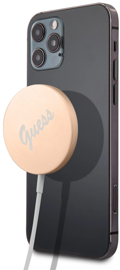 Guess Vintage Script Logo Ασύρματος Φορτιστής (Qi Pad) 15W - Χρυσό