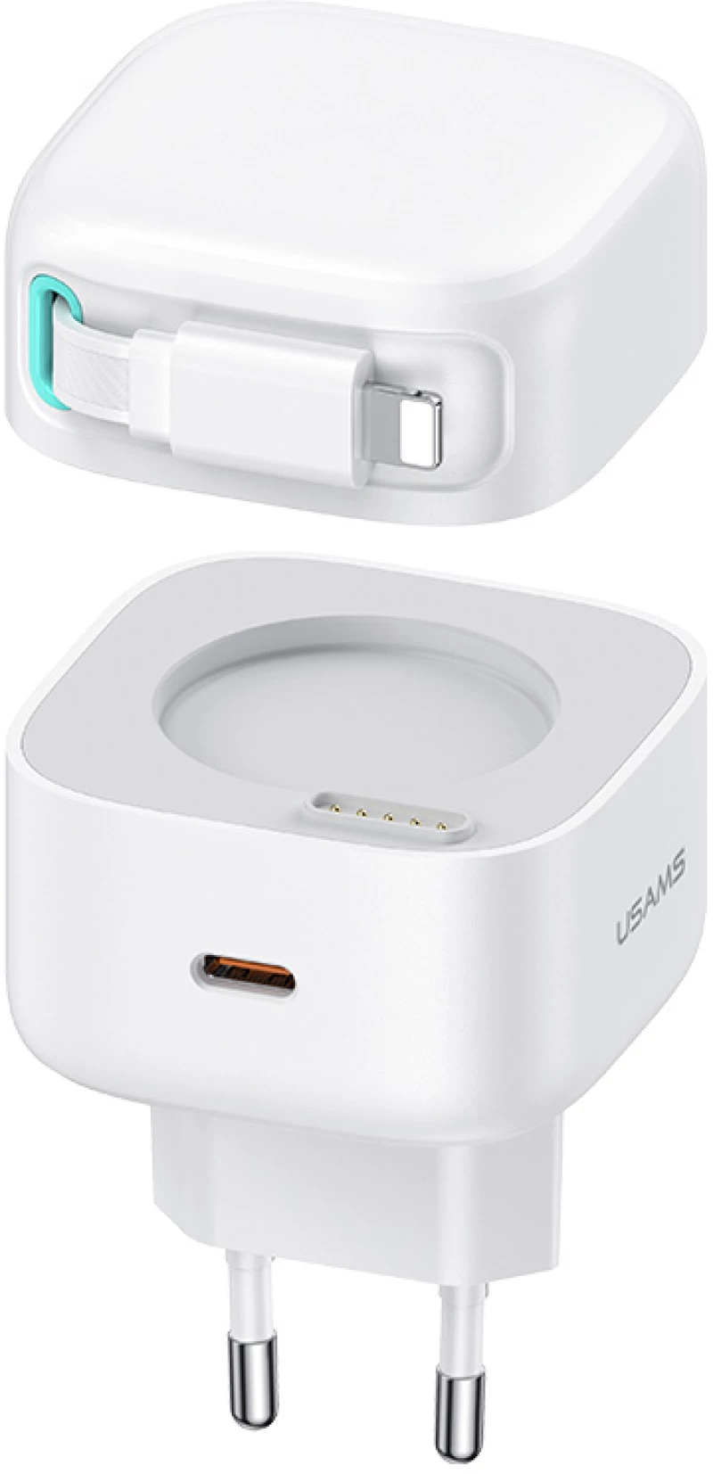 USAMS φορτιστής τοίχου US-CC209 καλώδιο Lightning, USB-C 35W GaN, λευκός