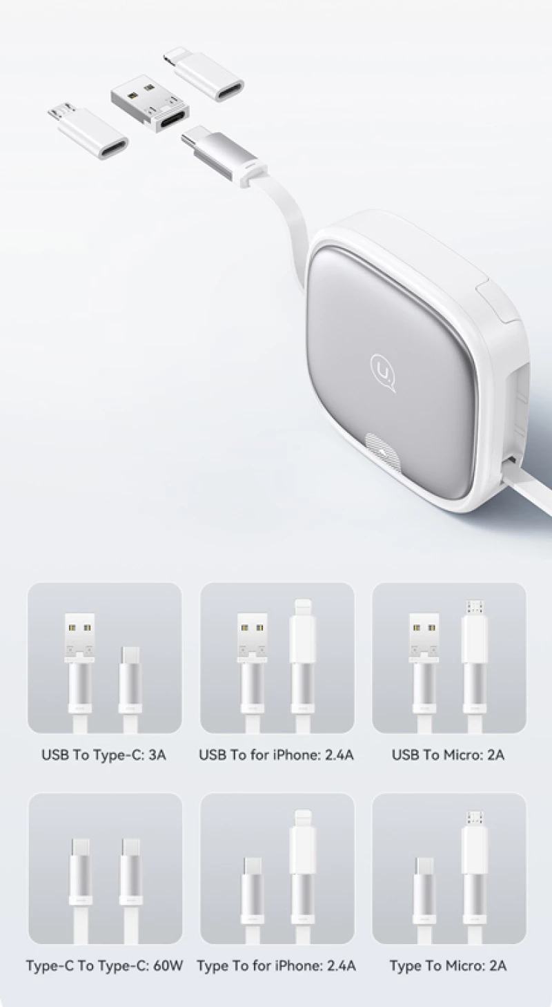 USAMS καλώδιο USB-C με 3x αντάπτορες & θήκη US-SJ650, 60W, 1m, μαύρο