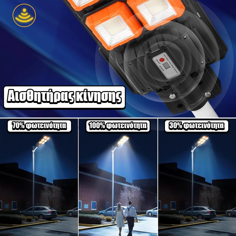 Ηλιακός Προβολέας Αδιάβροχος LED Δρόμου IP66 200W Ψυχρό Λευκό με Τηλεχειριστήριο 1385-05