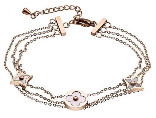 Ατσάλινο βραχιόλι αλυσίδα με φίλντισι στοιχεία Ozze 00872 - Ροζ-Χρυσό