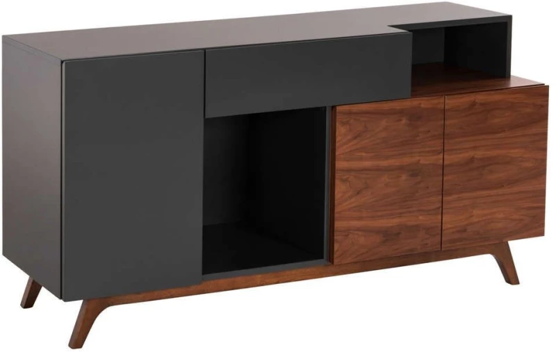Μπουφές Preda HM9747 167x28-40x80cm Mdf Dark Grey-Walnut Mdf