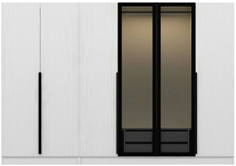 Ντουλάπα Εξάφυλλη Kale Plus 506MNR2855 270x52x210cm White-Black Εξάφυλλη