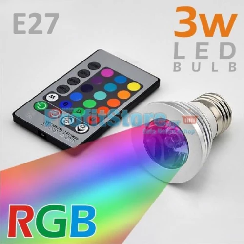 RGB Led Λάμπα E27 3Watt με Τηλεχειριστήριο και Εναλλαγή 16 Χρωμάτων