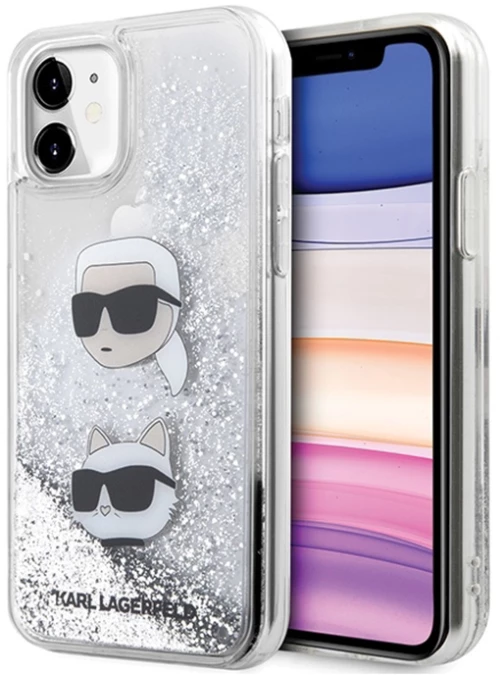 Karl Lagerfeld Liquid Glitter Karl & Choupette Heads - iPhone 11 Case (Silver)
