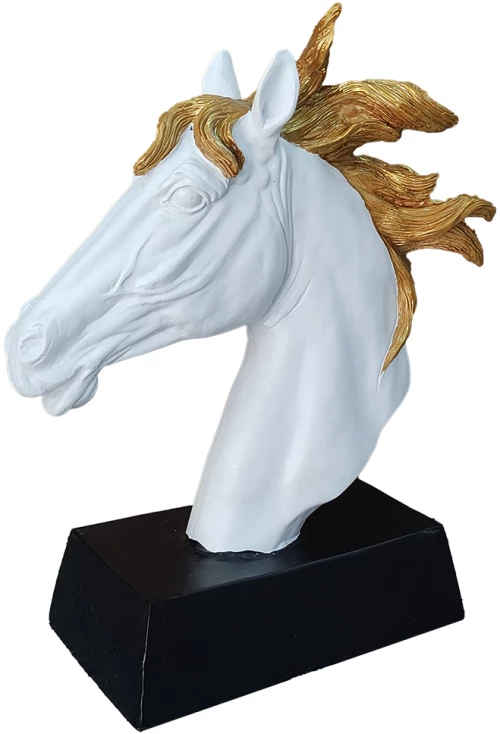 Άλογο λευκό χρυσό πολυρεζίνης σε βάση 23x11x28,5cm Iliadis 84564