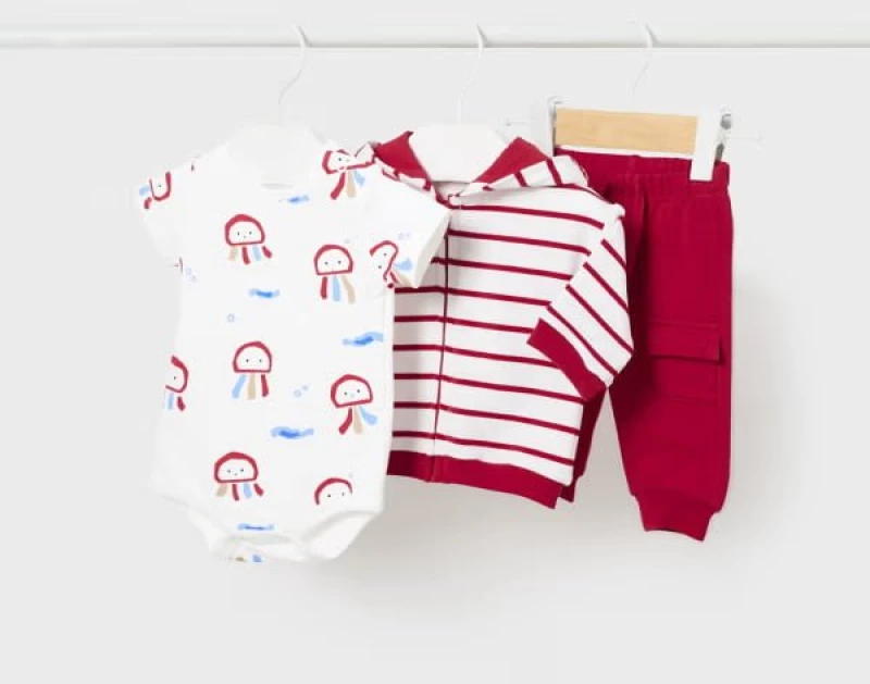 Mayoral Βρεφική ανοιξιάτικη Φόρμα 3 τεμαχίων  Better Cotton  Regular Fit κόκκινο 24-01817-024