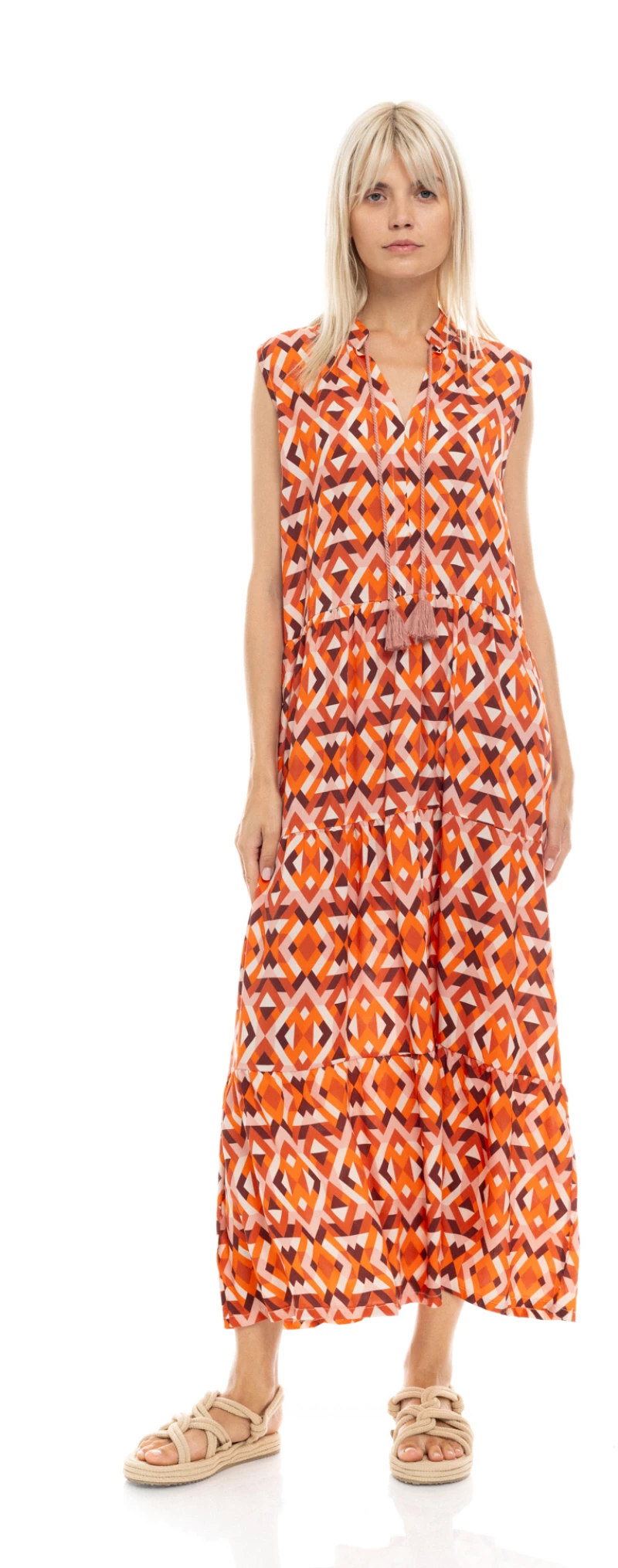 Γυναικείο Beachdress Pink Label -  Maxi Φόρεμα - Aztec print - Regular Fit - Viscose