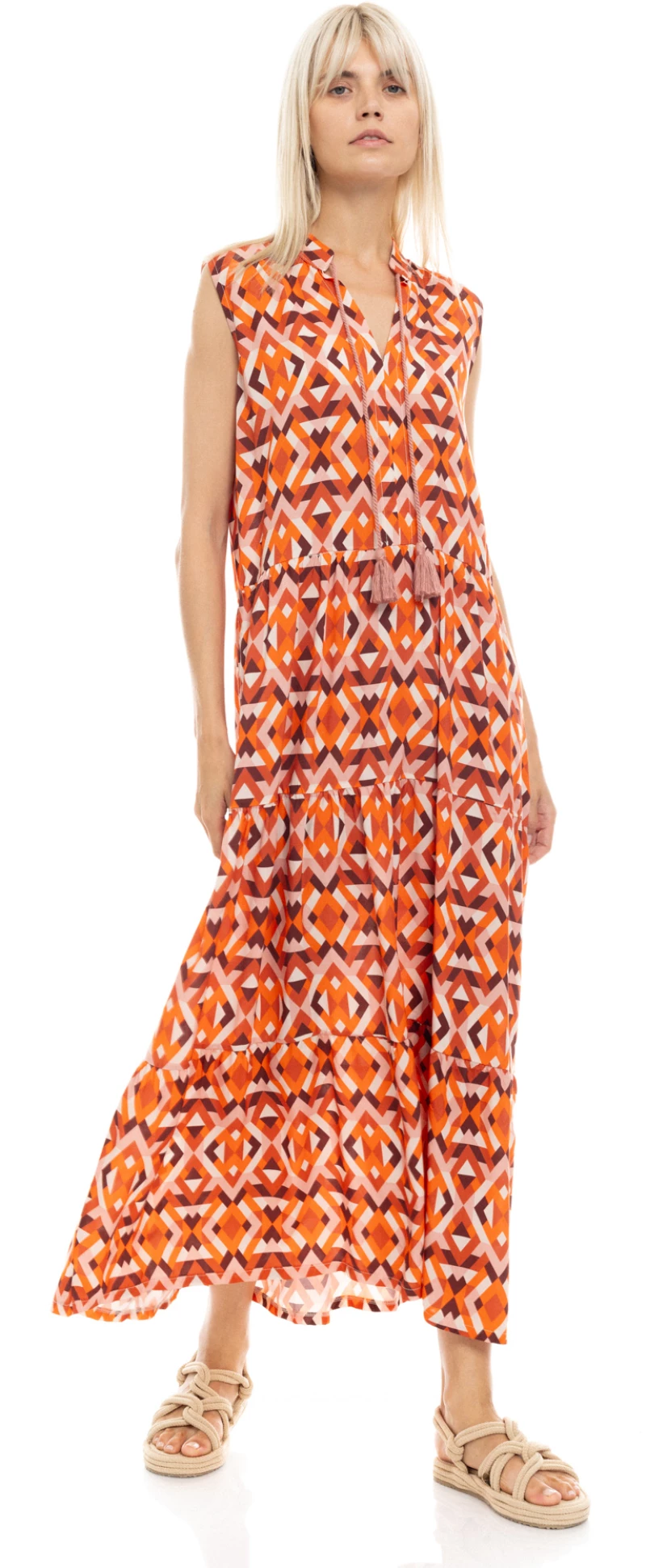 Γυναικείο Beachdress Pink Label -  Maxi Φόρεμα - Aztec print - Regular Fit - Viscose