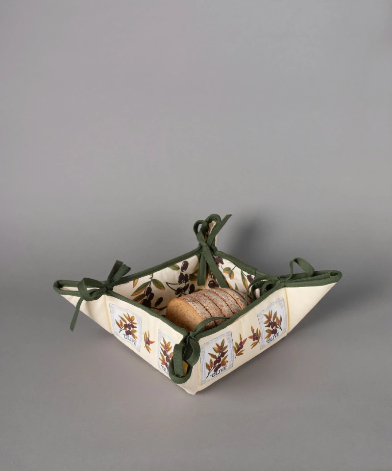 Βαμβακερή ψωμιέρα με στάμπα (35cm x 35cm) ελιά εκρού