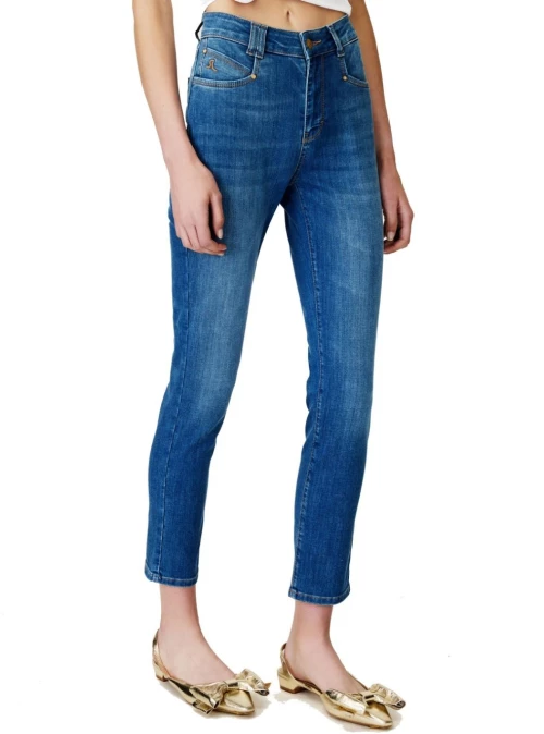 SARAH LAWRENCE Γυναικείο μπλέ λεπτό high waist straight παντελόνι 2-500031 Bleached