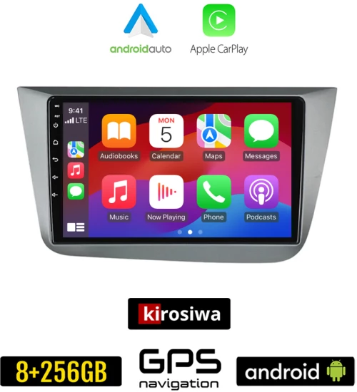 KIROSIWA SEAT TOLEDO (2004-2009) Android οθόνη αυτοκίνητου 8GB + 256GB με GPS WI-FI (ηχοσύστημα αφής 9" ιντσών OEM Android Auto Apple Carplay Youtube Playstore MP3 USB Radio Bluetooth Mirrorlink εργοστασιακή, 4x60W, AUX, ασημί)