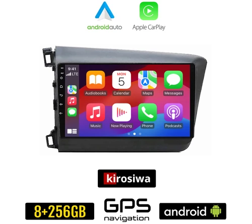 KIROSIWA HONDA CIVIC 4D (2012 - 2016) Android οθόνη αυτοκίνητου 8GB + 256GB με GPS WI-FI (ηχοσύστημα αφής 9" ιντσών Android Auto Apple Carplay Youtube Playstore MP3 USB Radio Bluetooth Mirrorlink εργοστασιακή, 4x60W, AUX)