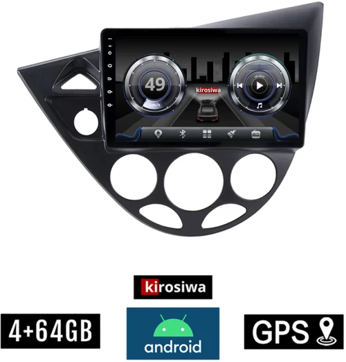 KIROSIWA 4+64GB FORD FOCUS (1998 - 2004) Android οθόνη αυτοκίνητου 4GB με GPS WI-FI (ηχοσύστημα αφής 9" ιντσών Youtube Playstore MP3 USB Radio Bluetooth Mirrorlink  DSP 4x60W Apple Carplay Android Auto, μαύρο)