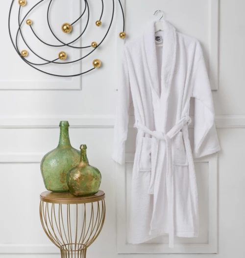 Μπουρνούζι με γιακά Pure Cotton - White, Small