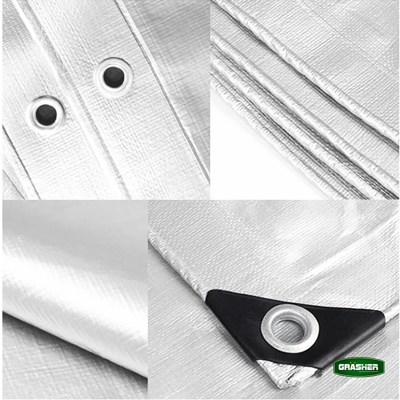 GRASHER Αδιάβροχος Μουσαμάς - Τέντα 5x8m 120gr/m² Με Κρίκους Λευκός