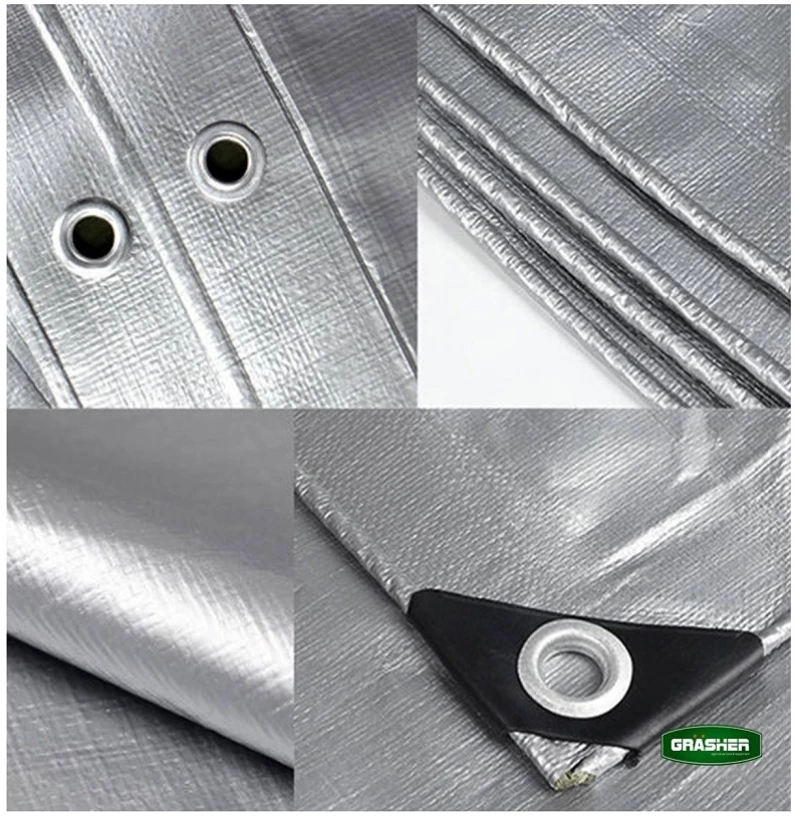 GRASHER Αδιάβροχος Μουσαμάς - Τέντα 4x5m 120gr/m²  Με Κρίκους Γκρί