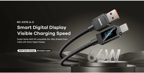 REMAX RC-C070_A-C USB-A to Type-C 66W Fast Charging Cable with Display