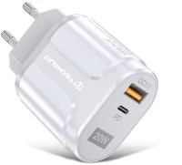 Techsuit - Wall Charger Premium (CHPD038) - USB-A, QC 3.0, USB-C, 20W - White