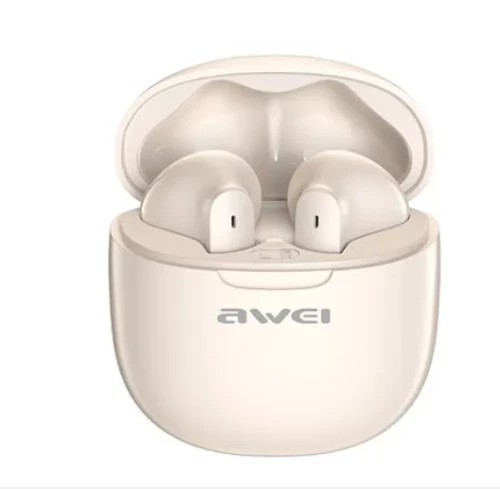 Awei T68 ENC Bluetooth Handsfree με Θήκη Φόρτισης Μπεζ