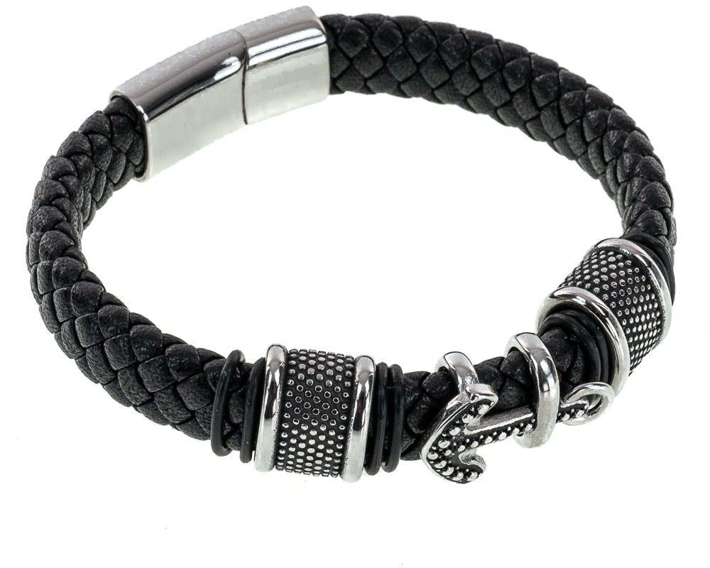 Βραχιόλι Ανδρικό Με Σχέδιο Άγκυρα 12-0336 Μαύρο Μαύρο