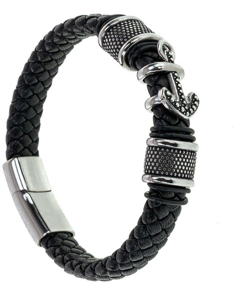 Βραχιόλι Ανδρικό Με Σχέδιο Άγκυρα 12-0336 Μαύρο Μαύρο