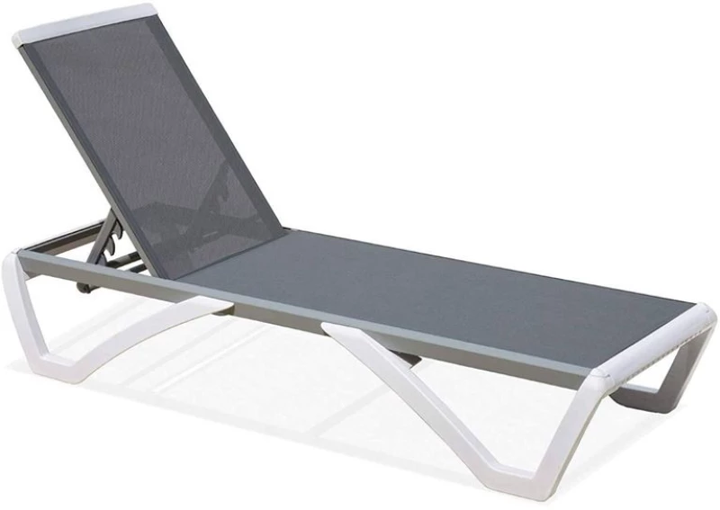 WOODWELL SUMMER Ξαπλώστρα KD, PP Άσπρο, Textilene Γκρι 69/58x196x31cm Ε3381