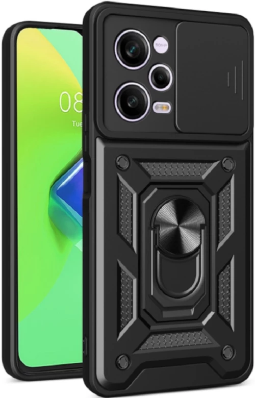 Bodycell Armor Slide - Ανθεκτική Θήκη Xiaomi Redmi Note 12 Pro 5G / Poco X5 Pro με Κάλυμμα για την Κάμερα & Μεταλλικό Ring Holder - Black (5206015020506)